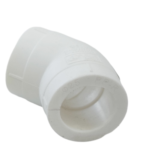 Codo PPR 45 de polipropileno resistente a productos químicos