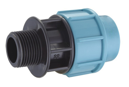 Adaptador macho de PP azul claro para tubería de HDPE